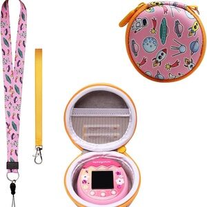 NWT Pink Tamagotchi with Space-Themed Case and Lanyard (Tamagotchi not included)